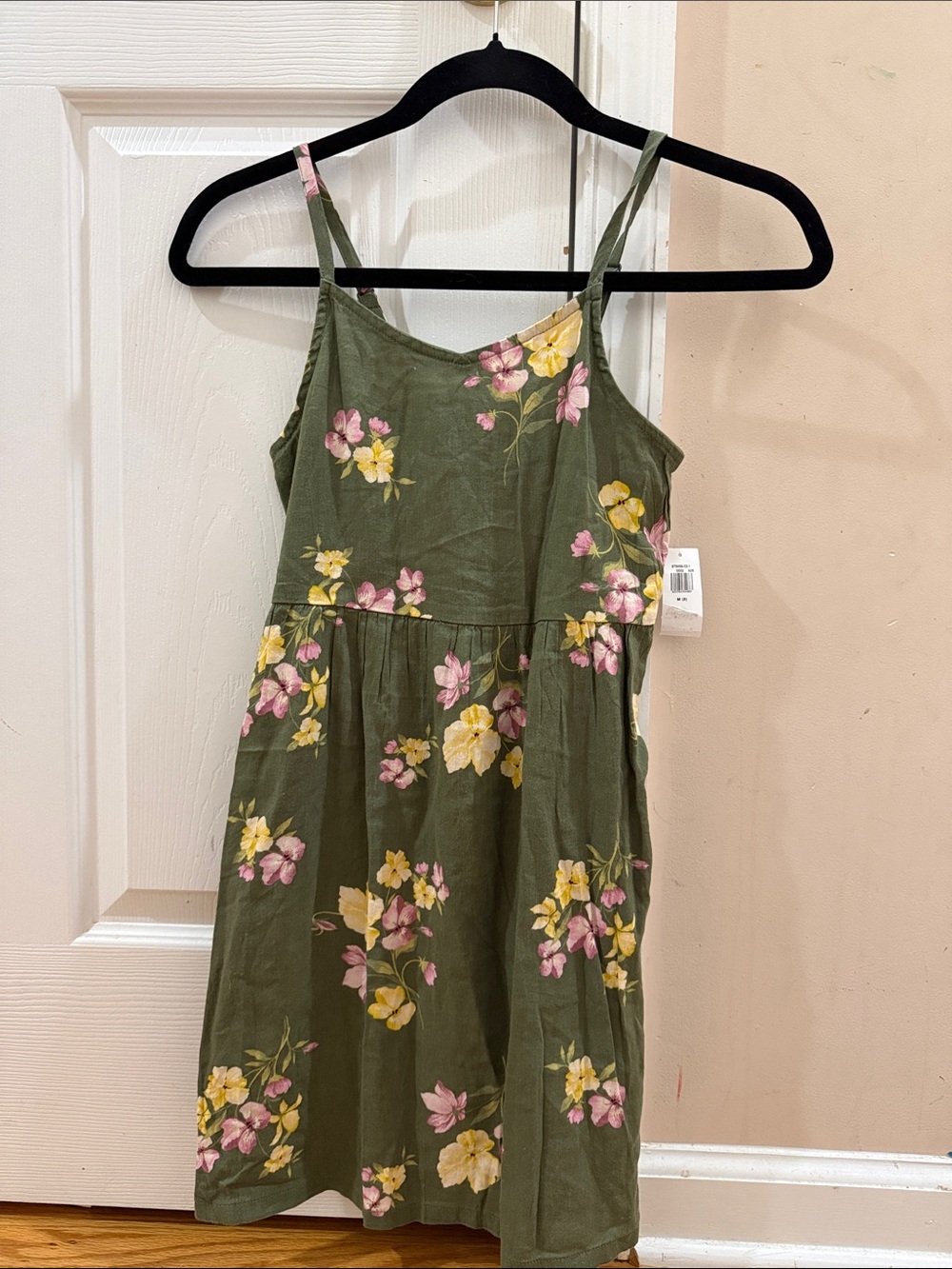 Old Navy Olive Green Floral Sundress with Pink and Yellow Flowers